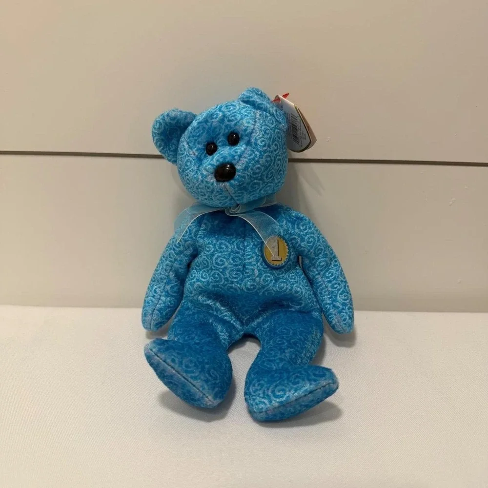 Ty Beanie Baby Classy the Bear Blue Swirl Pattern 2001 Plush Toy ERROR TAGS